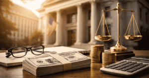 Card payment machine on a café counter with blurred background, representing modern transactions and services offered by banks.
